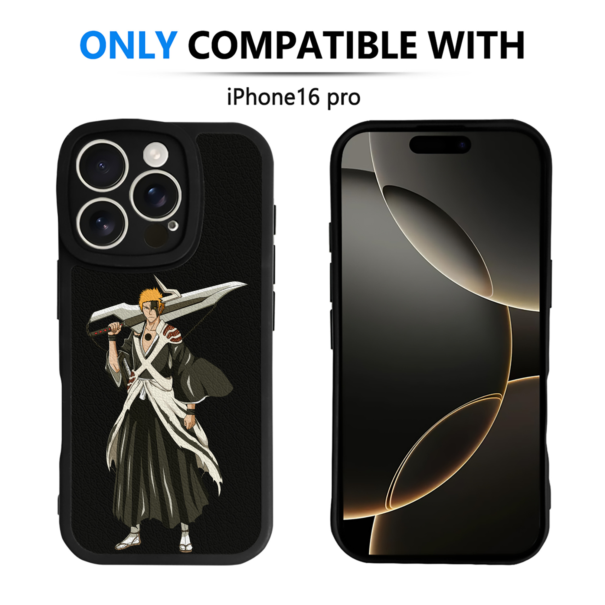 （画像用） ブリーチ 黒崎一護（くろさき いちご）BLEACH Kurosaki Ichigo 【iPhone 16シリーズ対応】シリコンスマホケース（レザー調） 材質：シリコン